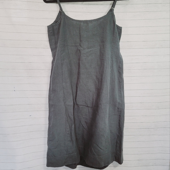 Eileen Fisher Gray 100% Organic Linen Dress, w Sequin Detail sz Medium Petite - Picture 10 of 15